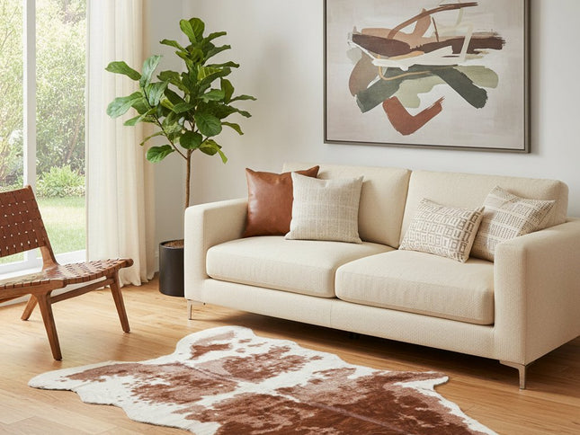 4' X 5' Brown And Ivory Faux Cowhide Animal Print Area Rug