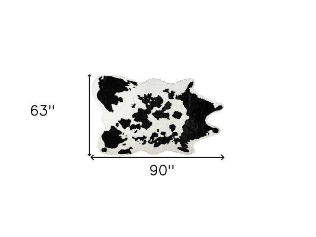 5' X 8' Black And White Cowhide Print Washable Area Rug