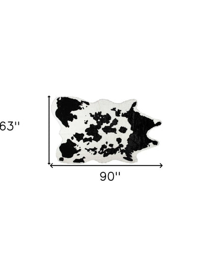 5' X 8' Black And White Cowhide Print Washable Area Rug