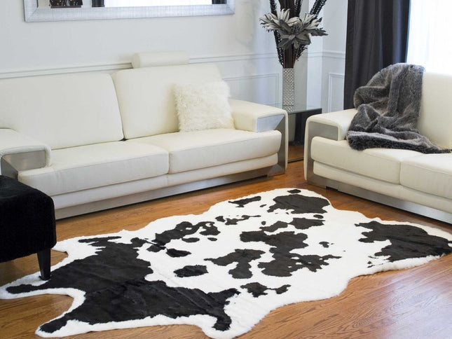 5' X 8' Black And White Cowhide Print Washable Area Rug