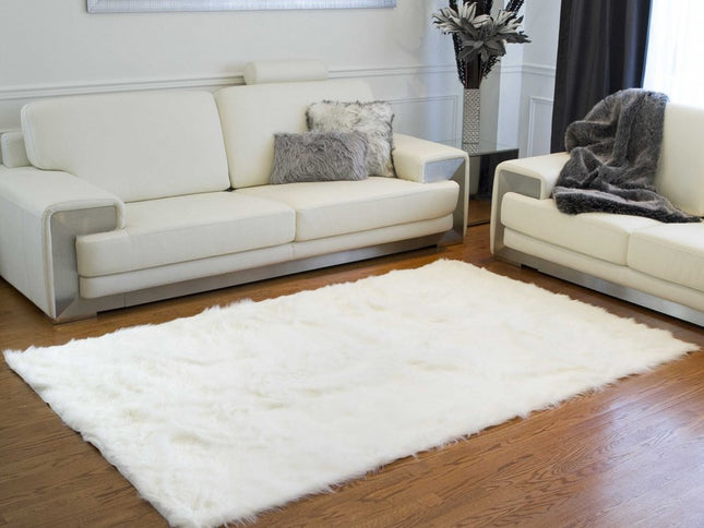 5' X 8' Off White Faux Fur Area Rug