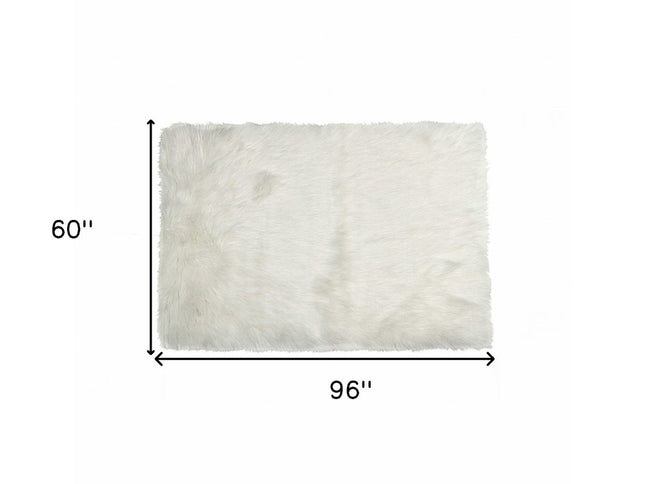 5' X 8' Off White Faux Fur Area Rug