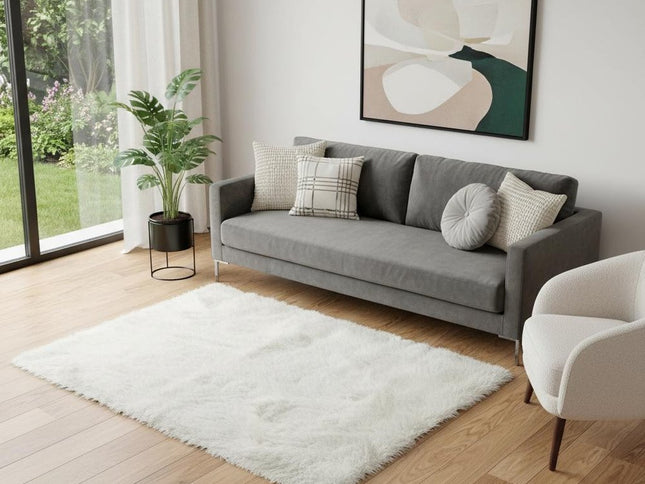 5' X 8' Off White Faux Fur Area Rug