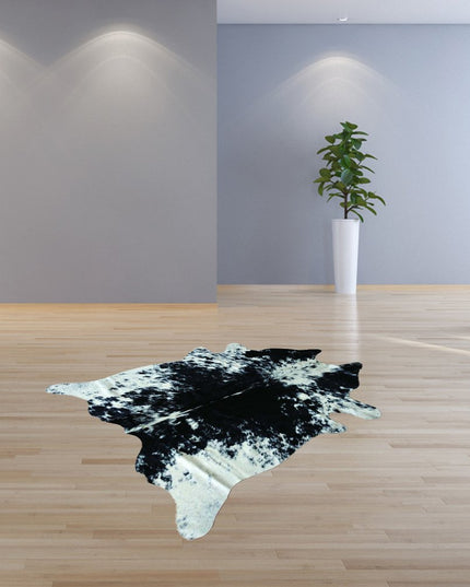 6' X 7' Black And White Cowhide Animal Print Handmade Area Rug