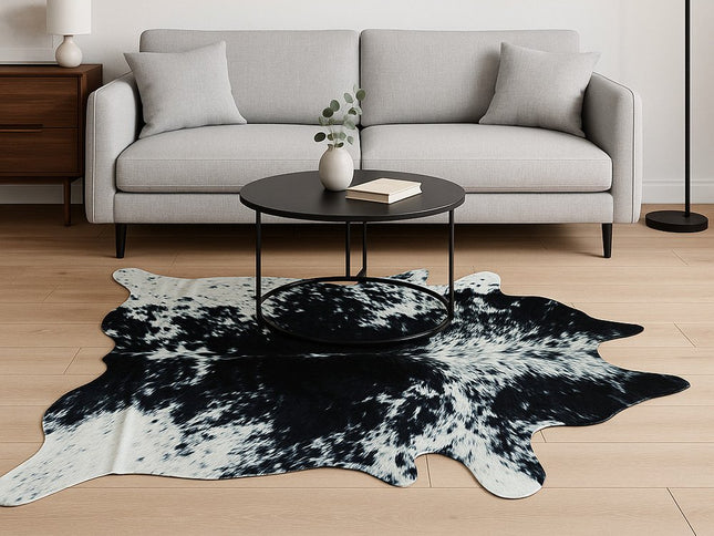 6' X 7' Black And White Cowhide Animal Print Handmade Area Rug