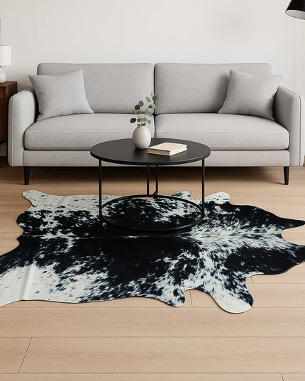 6' X 7' Black And White Cowhide Animal Print Handmade Area Rug