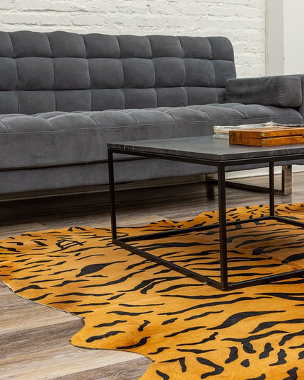 72" X 84" Tiger Chocolate On Natural Cowhide - Rug