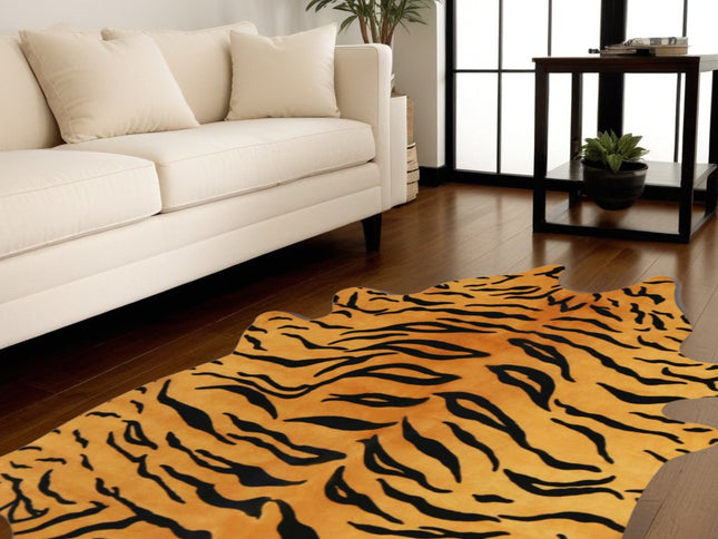 72" X 84" Tiger Chocolate On Natural Cowhide - Rug