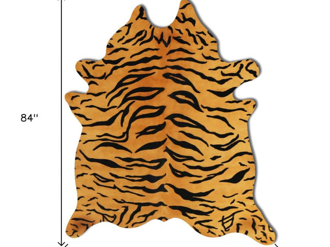 72" X 84" Tiger Chocolate On Natural Cowhide - Rug