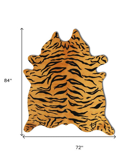 72" X 84" Tiger Chocolate On Natural Cowhide - Rug