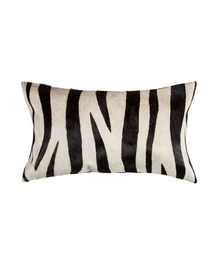 12" X 20" Black and Off White Cowhide Throw Pillow