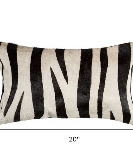 12" X 20" Black and Off White Cowhide Throw Pillow