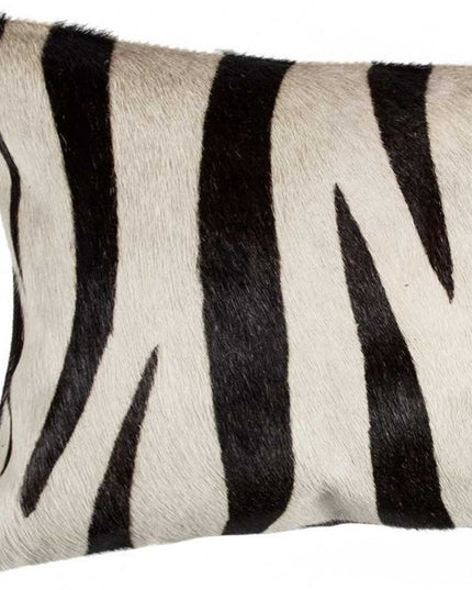 12" X 20" Black and Off White Cowhide Throw Pillow