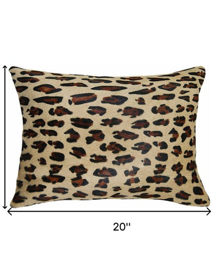 12" X 20" Black And Orange Cowhide Throw Pillow
