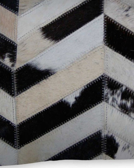 12" X 20" Black and Off White Chevron Cowhide Throw Pillow