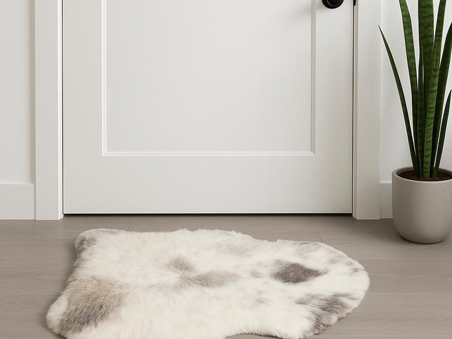 2' X 3' Ivory Black and Gray Spotted Shag Sheepskin Area Rug