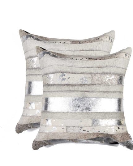 Set of Two 18" Chocolate And Gold Cowhide Throw Pillows