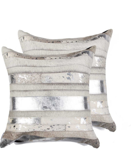 Set of Two 18" Chocolate And Gold Cowhide Throw Pillows