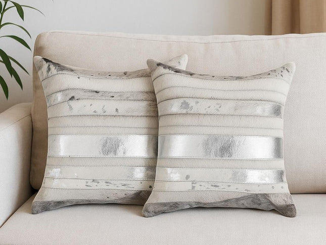 Set of Two 18" Chocolate And Gold Cowhide Throw Pillows