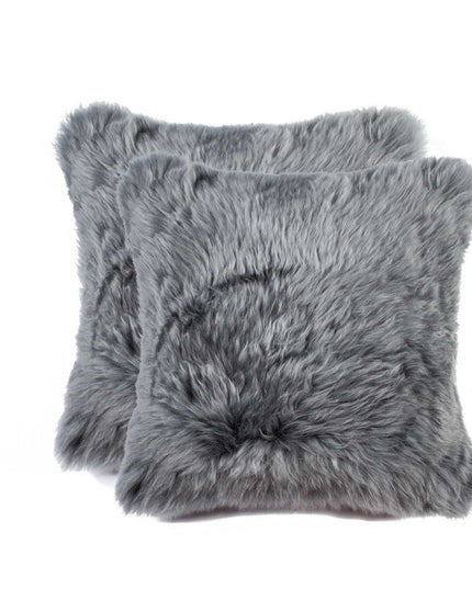 Set of Two 18" Gray Cowhide Throw Pillows