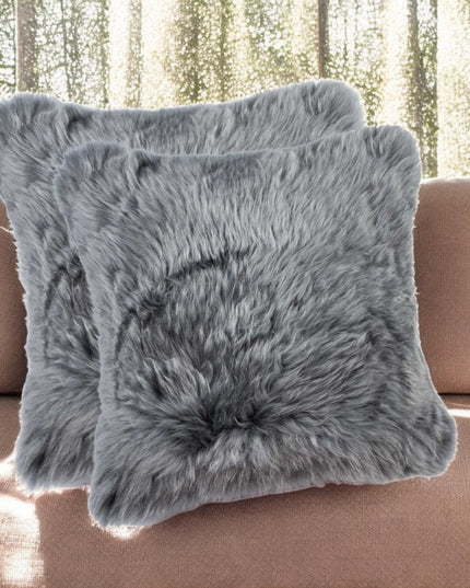 Set of Two 18" Gray Cowhide Throw Pillows