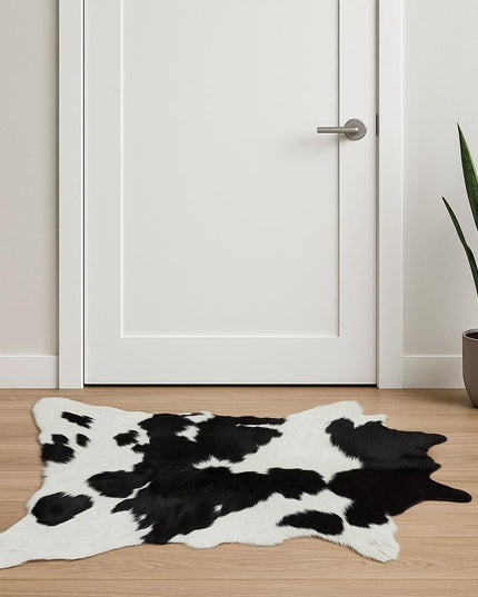 2' X 3' Black And White Cowhide Abstract Hand Woven Area Rug