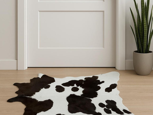 2' X 3' Black And White Cowhide Abstract Hand Woven Area Rug