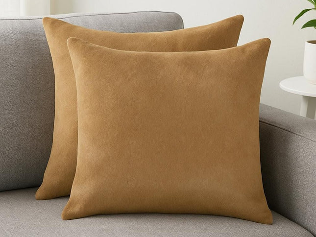 Set of Two 18" Tan Cowhide Throw Pillows