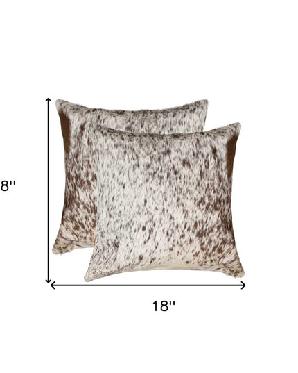 Set of Two 18" Brown and White Cowhide Throw Pillows