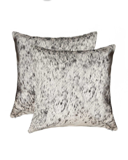 Set of Two 18" Brown and White Cowhide Throw Pillows