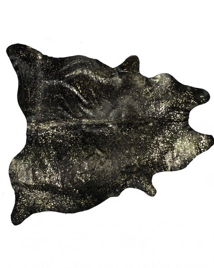 5' X 7' Black And Gold Cowhide Cowhide Print Area Rug