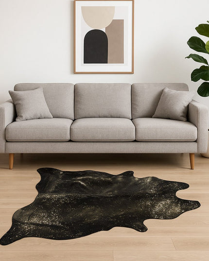 5' X 7' Black And Gold Cowhide Cowhide Print Area Rug