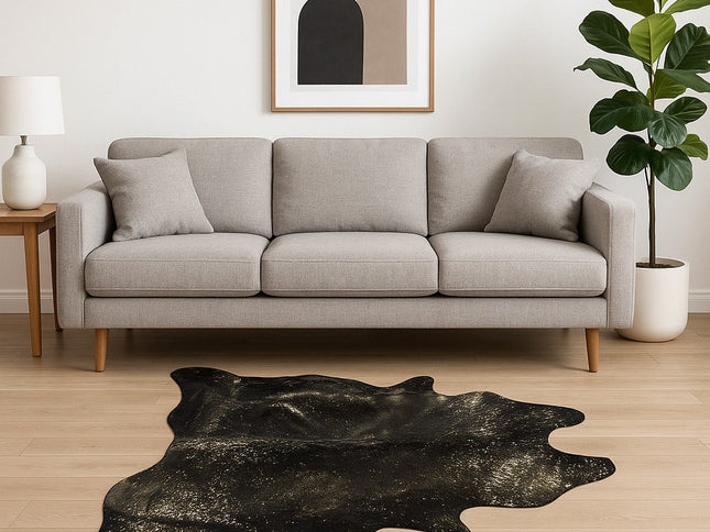 5' X 7' Black And Gold Cowhide Cowhide Print Area Rug