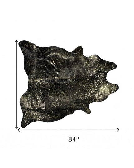 5' X 7' Black And Gold Cowhide Cowhide Print Area Rug