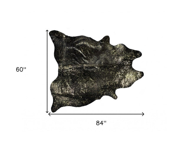 5' X 7' Black And Gold Cowhide Cowhide Print Area Rug