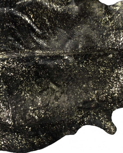 5' X 7' Black And Gold Cowhide Cowhide Print Area Rug