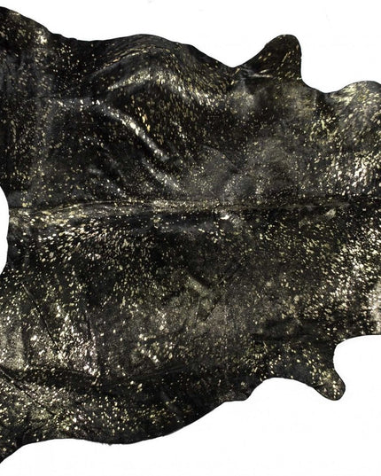 5' X 7' Black And Gold Cowhide Cowhide Print Area Rug