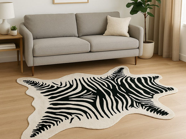 5' X 7' Black And White Faux Cowhide Zebra Print Area Rug