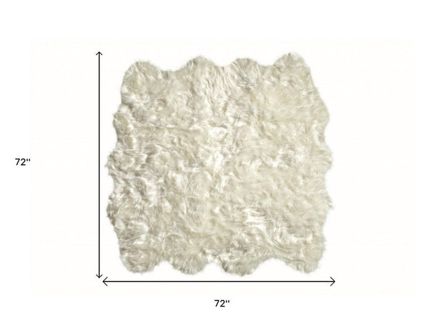 6' X 6' Off White Faux Fur Area Rug