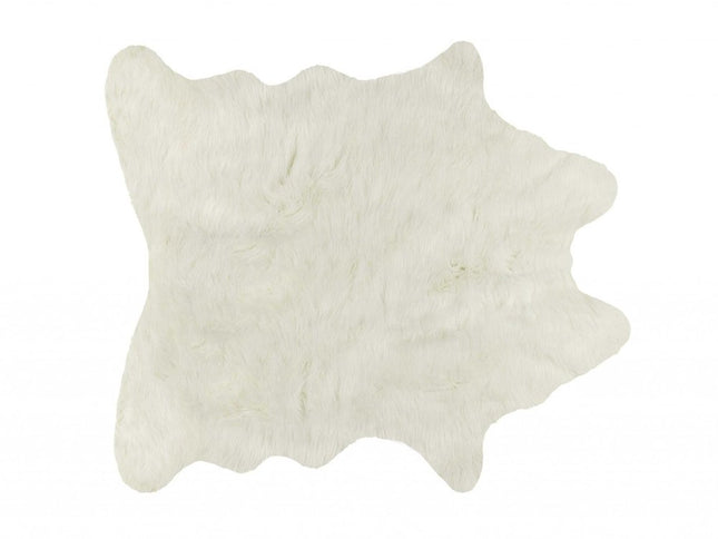 5' X 8' Off White Faux Fur Hand Knotted Washable Area Rug