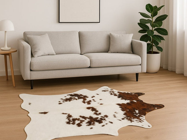 6' X 7' Brown And White Cowhide Cowhide Print Area Rug