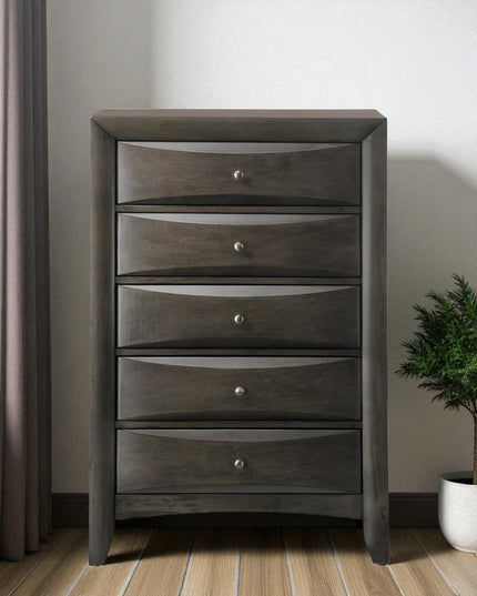 32" Gray Wood Five Drawer Dresser