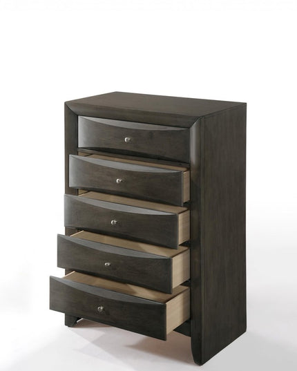 32" Gray Wood Five Drawer Dresser