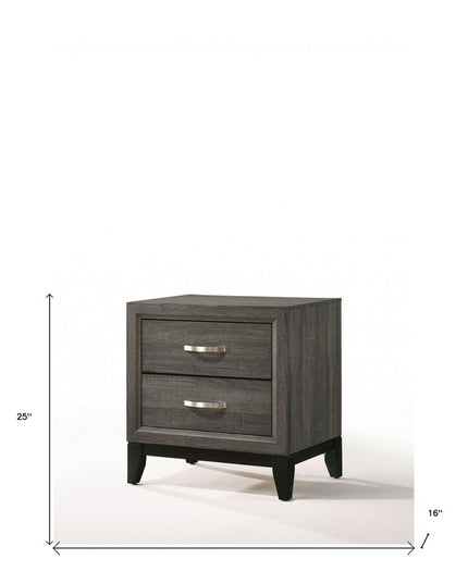 25" Gray Two Drawers Nightstand
