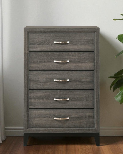 31" Gray Wood Five Drawer Dresser