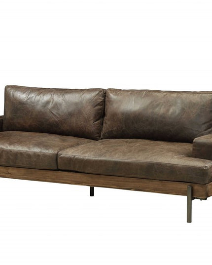 95" Chocolate Top Grain Leather Sofa With Black Legs