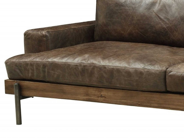 95" Chocolate Top Grain Leather Sofa With Black Legs