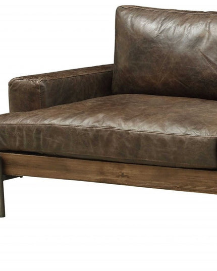 95" Chocolate Top Grain Leather Sofa With Black Legs