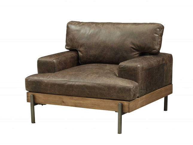 41" Chocolate and Gray Faux Leather Chair and a Half