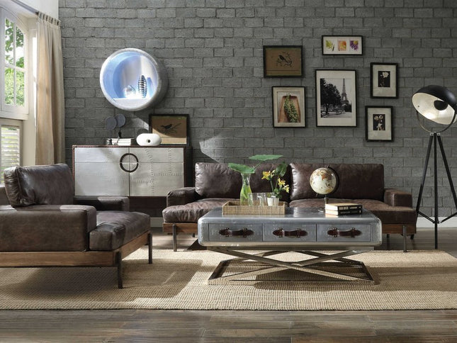 41" Chocolate and Gray Faux Leather Chair and a Half